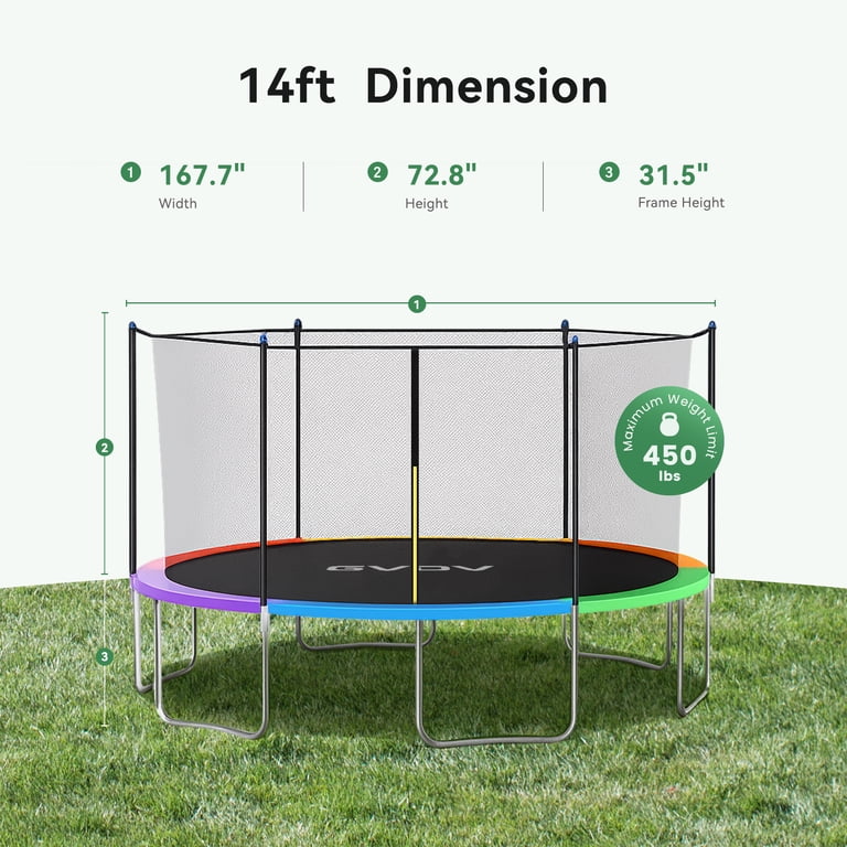GVDV Outdoor Trampoline, 14' Backyard Recreational Trampoline with