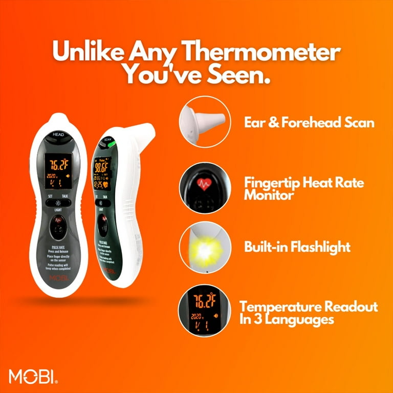MOBI - Ultra Pulse Digital Thermometer - Ear & Forehead indicator Pulse  Rate Monitor Flashlight - Talking Digital Fever Monitor for Baby Kids &  Adult