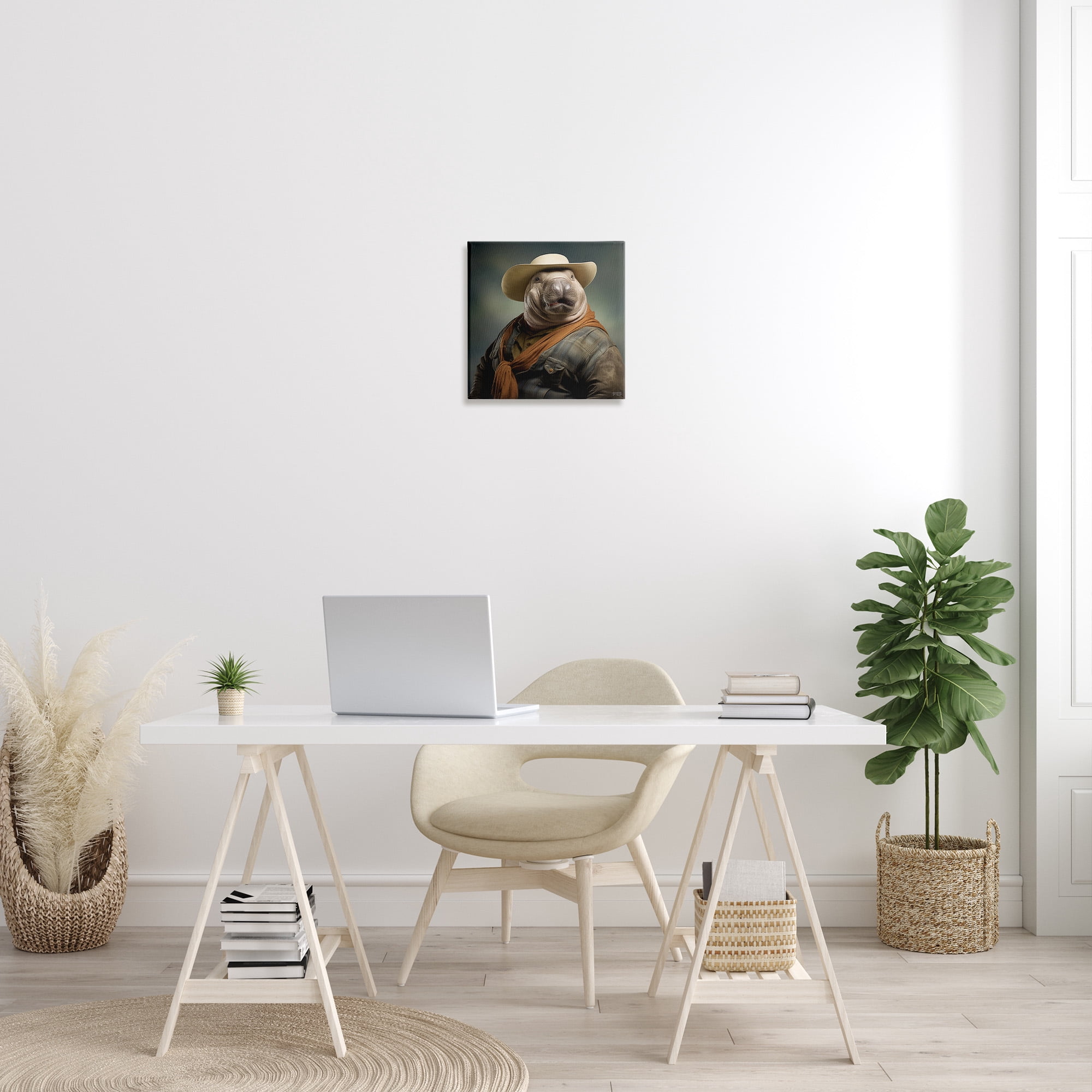 Stupell Industries Cowboy Manatee Portrait Animals & Insects Painting Gallery Wrapped Canvas Art Print Wall Art, 17 x 17
