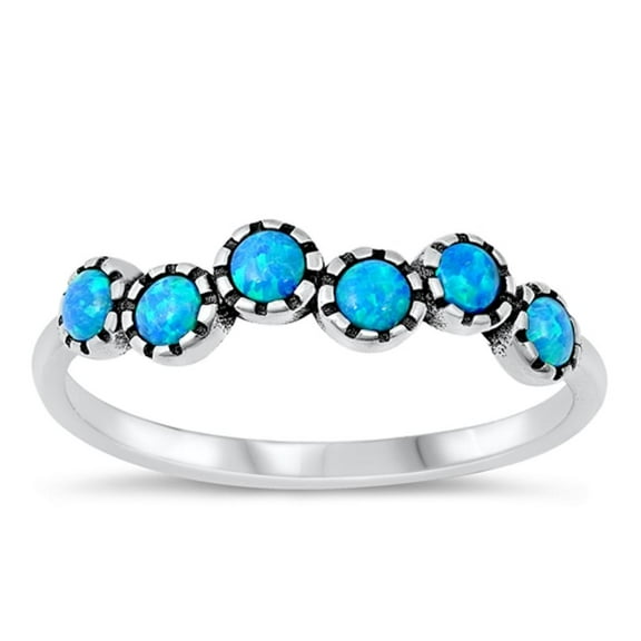CHOOSE YOUR COLOR Blue Simulated Opal Bali Style Ring .925 Sterling Silver Band CZ Female Size 10