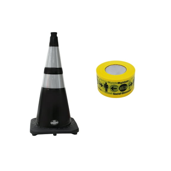 RK-Safety 28" Black Traffic Safety Cone, Black Base Two Tape with High-Visibility Pandemic Barricade Tape (8 cone   2 Roll Tape )