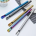 thumbnail image 4 of 7 Pcs Paille Réutilisable en Acier Inoxydable Doré Perle Milkshake Paille à Thé avec Sac Brosse Cuillère à Smoothie Paille en Forme Bleu, 4 of 6