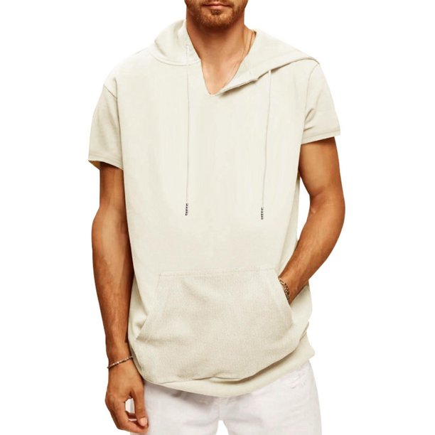 pstuiky camisetas camisas para hombre, Blusa informal de manga corta con capucha y bolsillo para hombre ropa de hombre m