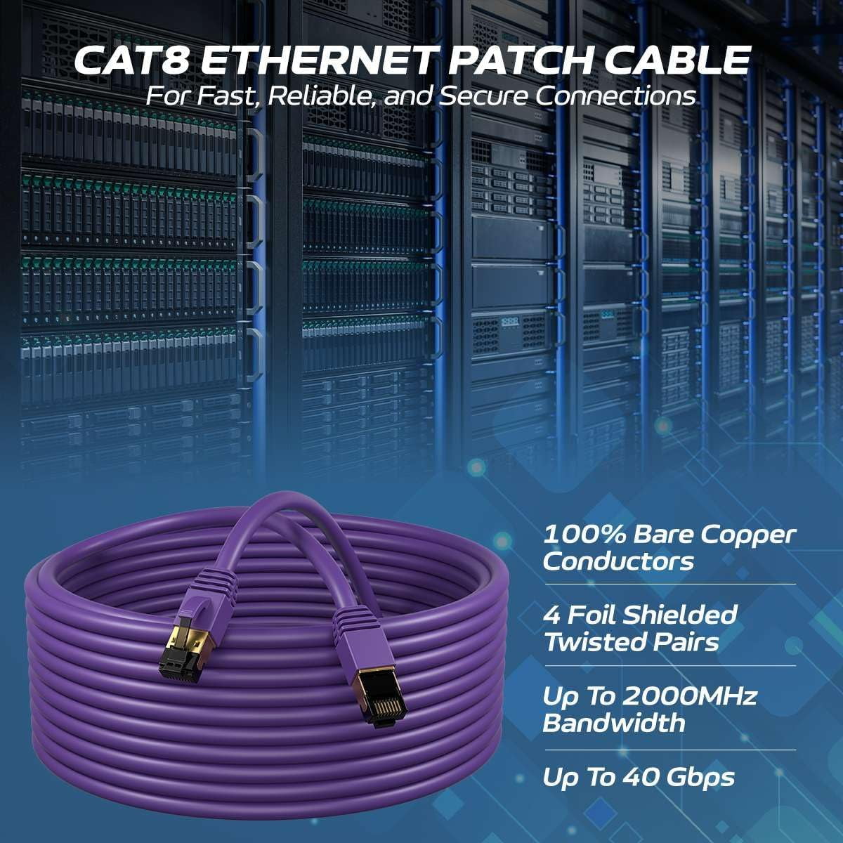 Cat8 35FT Network Ethernet Patch Cable, 2000Mhz Internet Wire, For Router, Modem, PC, Laptop, TVs, Printer Cord, Consoles for Home and Office, Purple, Cables Direct Online