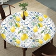 thumbnail image 2 of Round Tablecloth Fitted Elastic Edge Patio Table Covers Wrinkle Resistant Waterproof Vinyl Table Cloth for Picnic Camping Indoor and Outdoor，Tiles Flower Texture Lemon 45"-56", 2 of 4