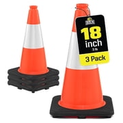 BOEN 18 in Orange Reflective Traffic Cones for Parking Safety, 3 Pack