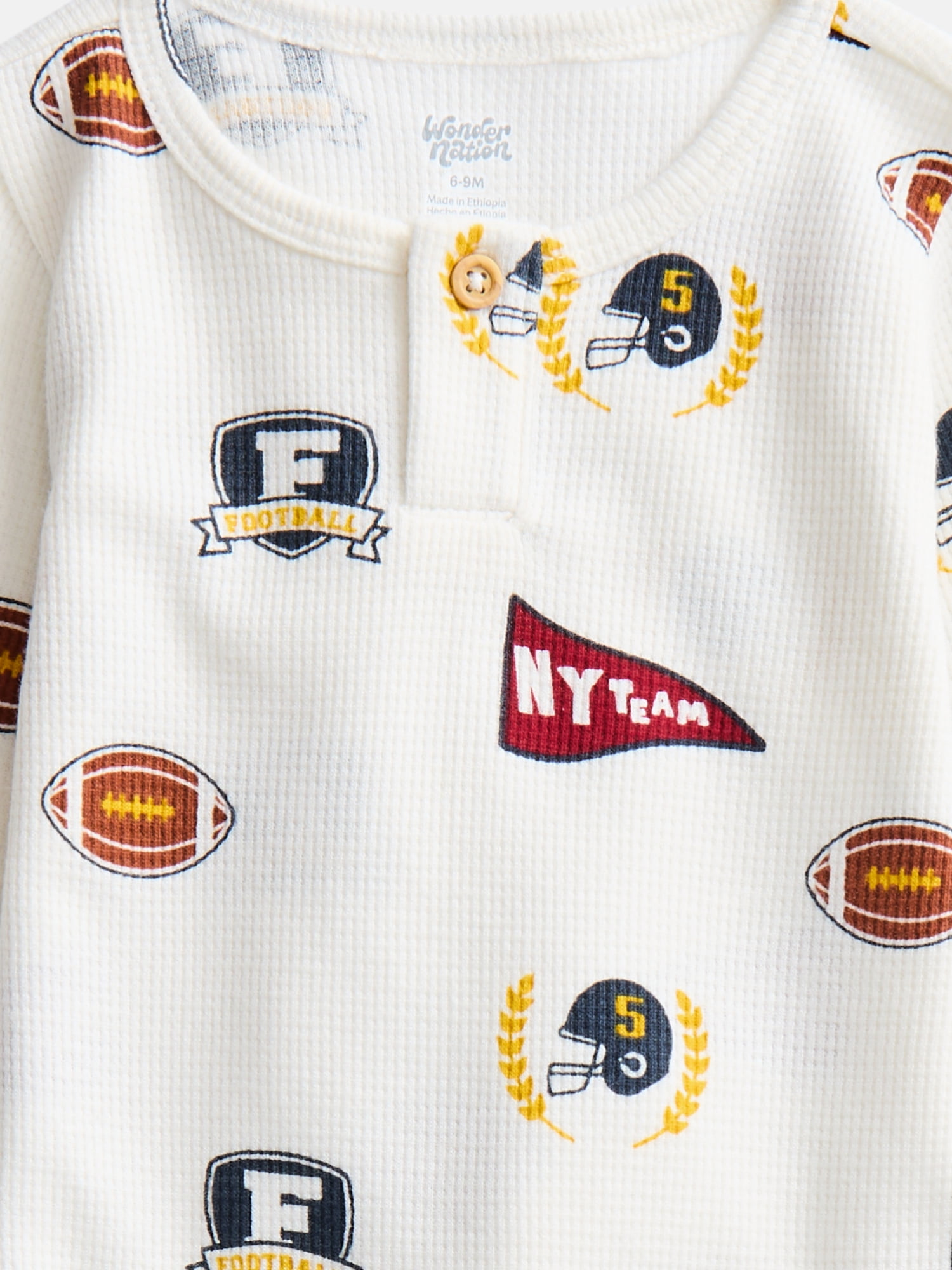 Wonder Nation Baby Boys' Thermal Henley Bodysuit with Long Sleeves, Sizes 0M-24M