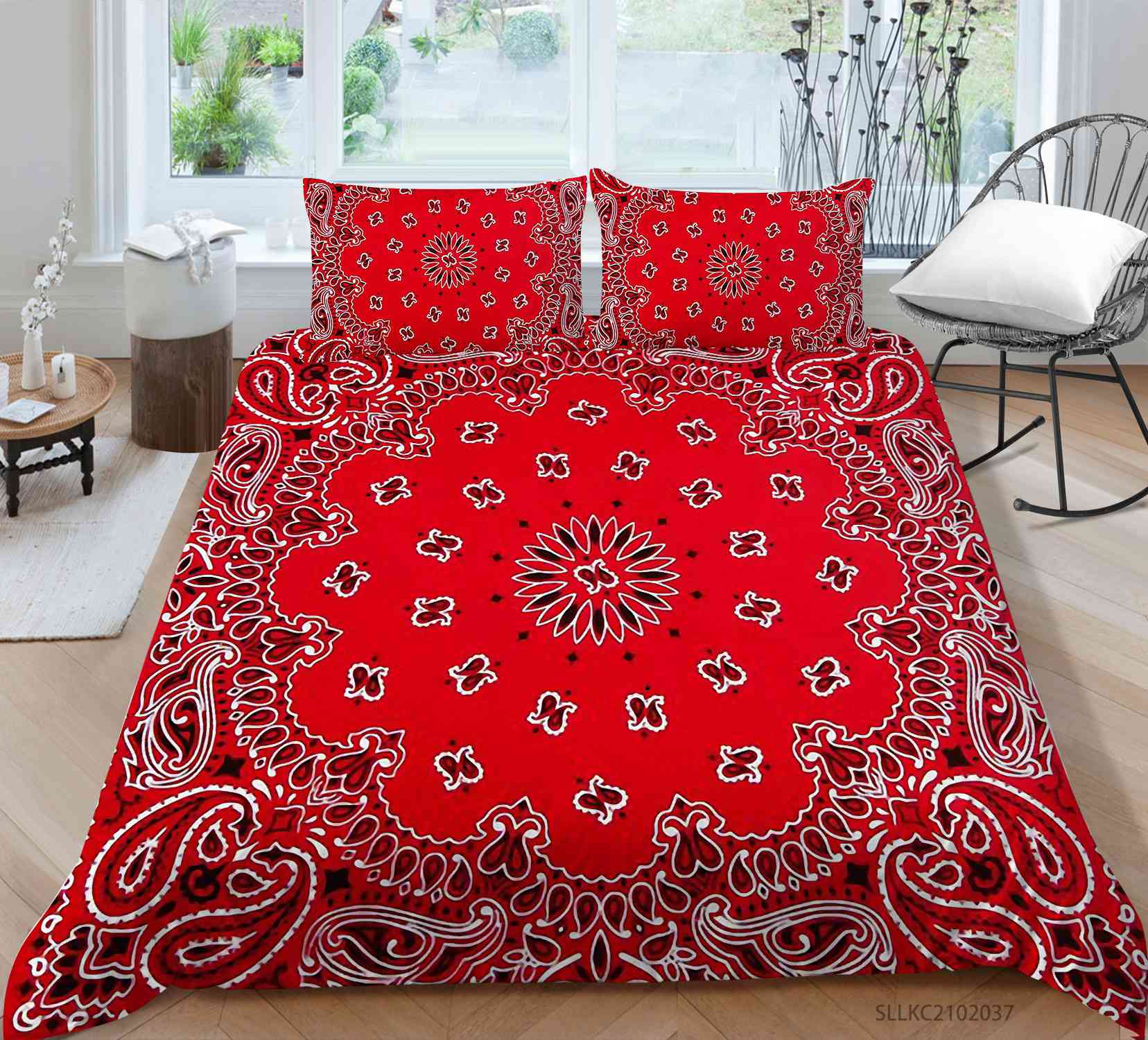 Red Floral Paisley Pattern Bedding Set，Paisley Print Duvet Covers
