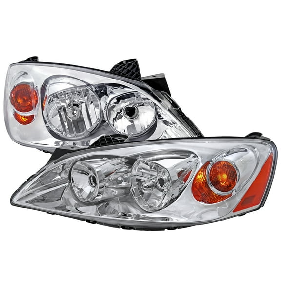 Factory Style Headlights w/ Amber Reflectors (Chrome Housing/Clear Lens) Made for and Compatible with 2005-2010 Pontiac G6