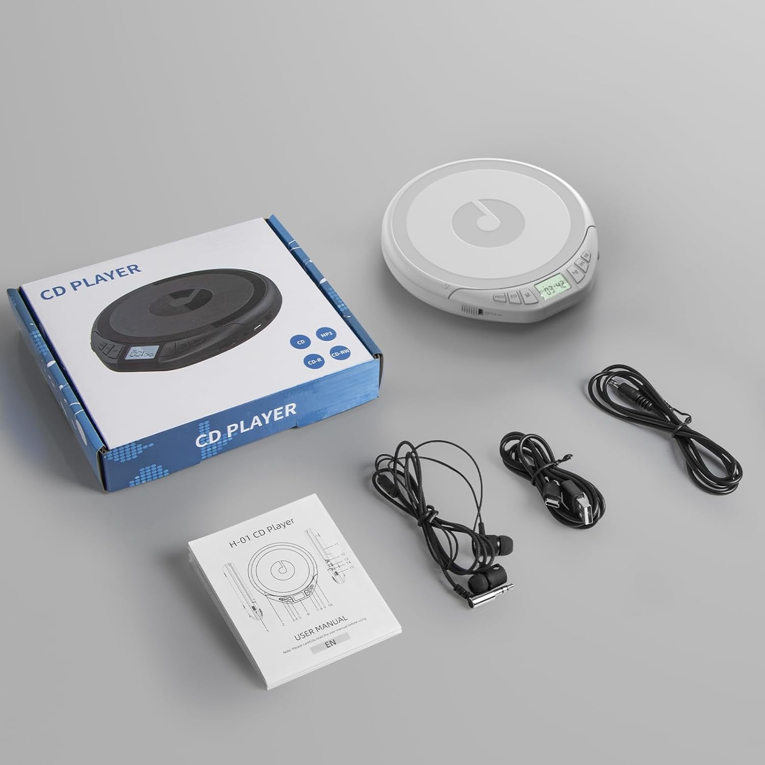 Gueray CD Player Portable CD Discman: with Earphones Portable CD Player for Car with Anti-Skip Shockproof Personal CD Player with LCD Display