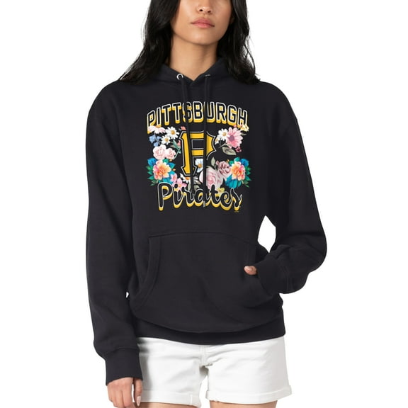 Women's G-III 4Her by Carl Banks Black Pittsburgh Pirates Flowers Graphic Pullover Hoodie