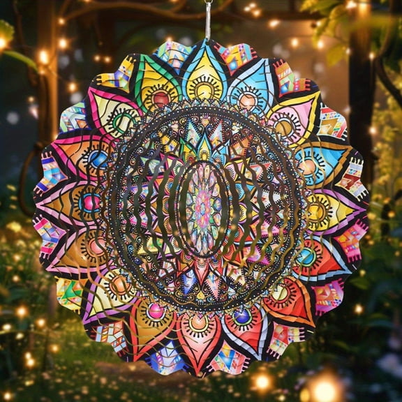 Metal Mandala Wind Spinner 10-Inch - Decorative Stainless Steel Kinetic Sculpture Atmosphere Pendants  and Outdoor Use - Multifunctional Hanging Ornament for All Rooms and Holidays