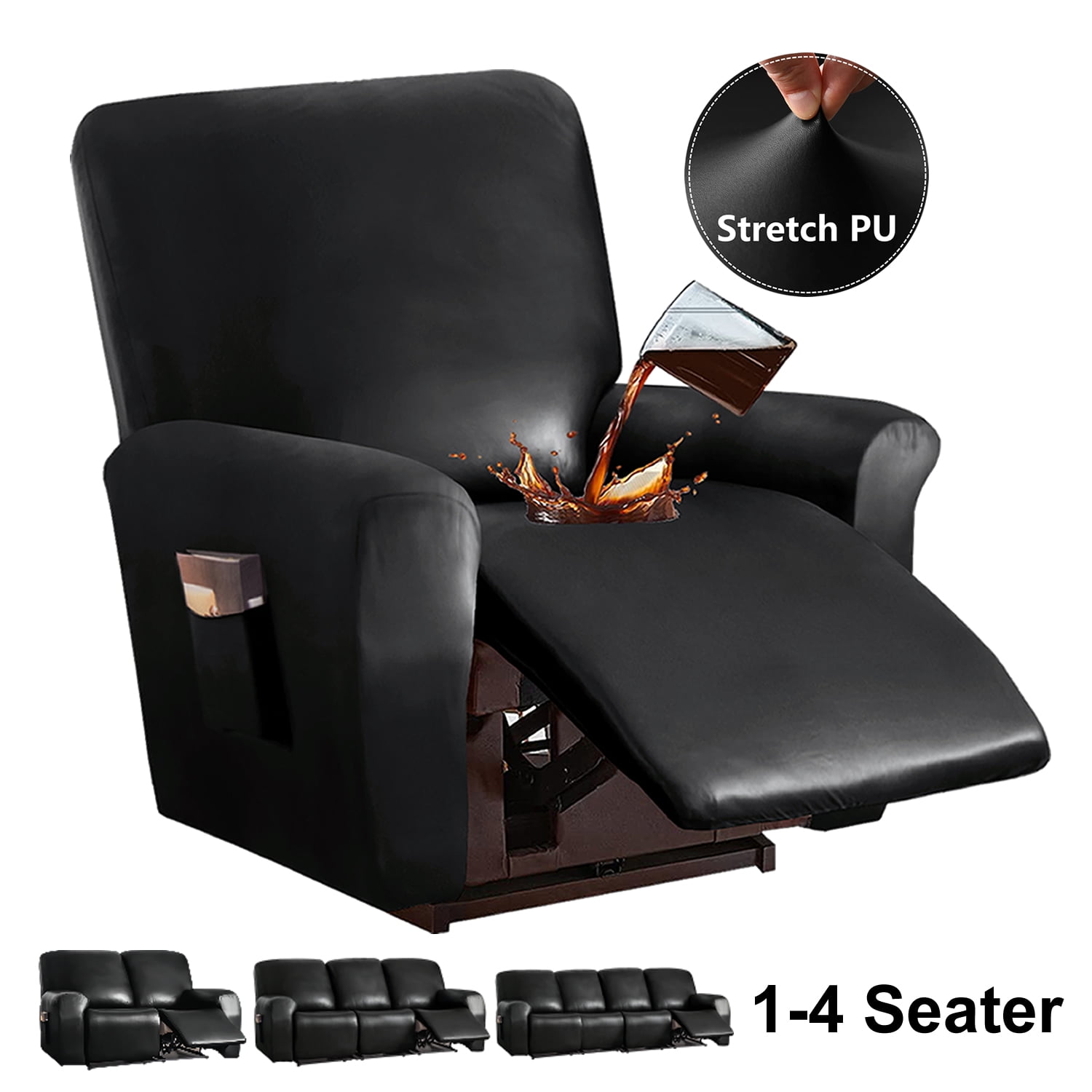 PU Leather Recliner Chair Cover 4Pieces Stretch Waterproof Recliner