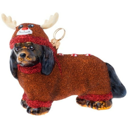 

Joy To The World Black Tan Cavalier King Charles in Reindeer Pajamas Ornament