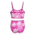 thumbnail image 5 of Huowey Baby Girl Two Piece Swimsuits Floral Print Round Neck Ribbed Adjustable Strap High Waist Bikini Set Summer Beach Pool Comfortable Playwear Beachwear Breathable Bathing Suits,Pink,10-11 Years, 5 of 5