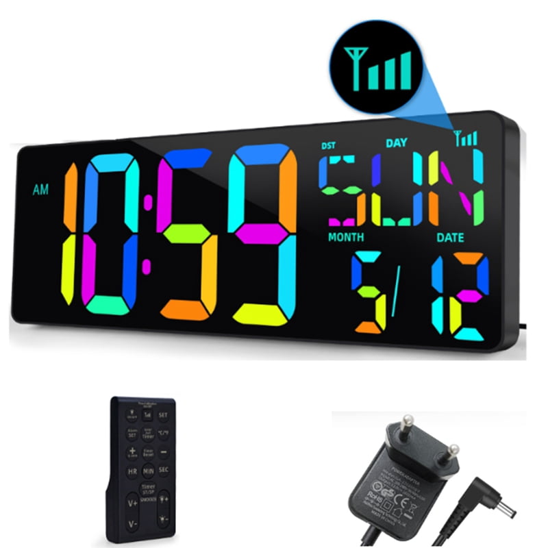 Large Digital Wall Clock 16.5 Inch Bluetooth Auto Time Sync Led Digital Clock Display Calendar Clock US Plug