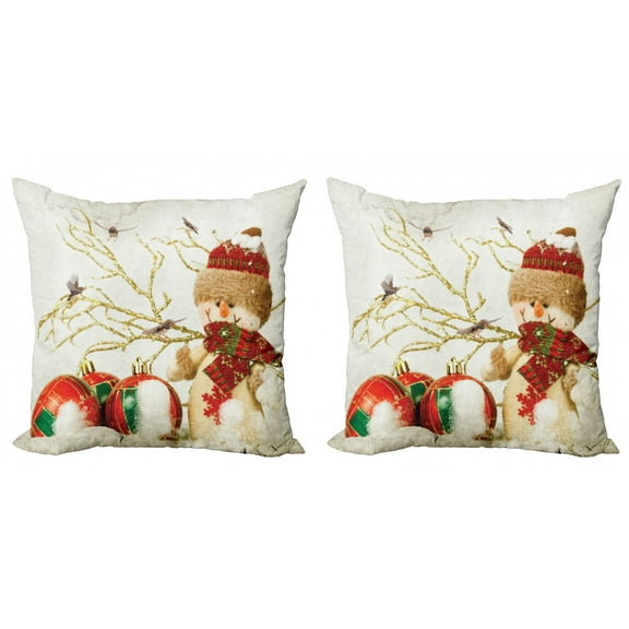 Ambesonne Christmas Throw Pillow Cover 2 Pack, Colorful Jolly Times, 16", Multicolor