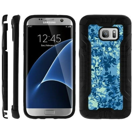 TurtleArmor ? | For Samsung Galaxy S7 Edge G935 [Brushed Metal] Slim Hybrid Hard Shell TPU Dual Layer Case - Blue Leaves (Best Samsung S7 Edge Case Uk)