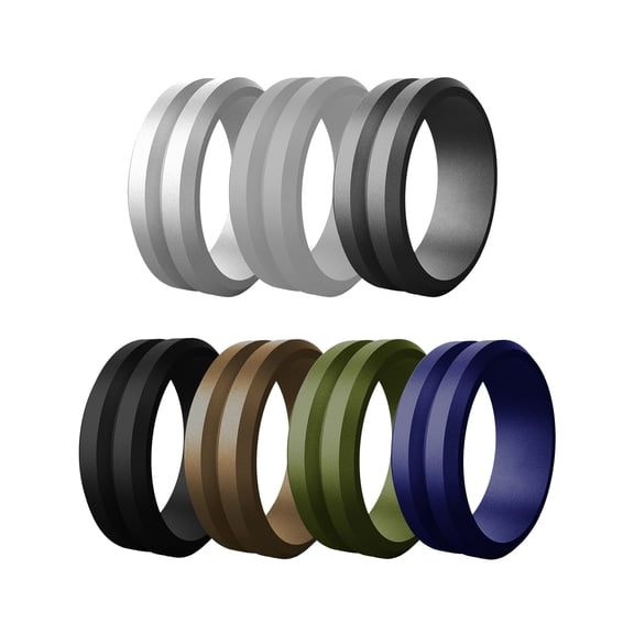 Avaner Silicone Wedding Ring for Men: 8 Pack 8mm Width Breathable Air Grooves Silicone Rubber Wedding Engagement Bands New Year Valentine's Day Gift, Size 7