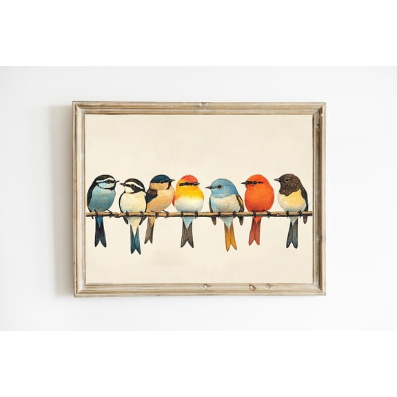 Birds on a Wire Vintage Birds Wall Decor Poster Country Farmhouse Wall Art Poster Vintage Cottagecore Nursery Wall Decor Poster E568, Unframed Poster Size 8x12 F03.1.18l556