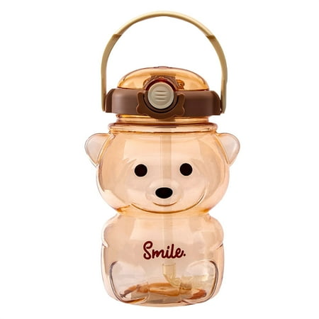 

ASNOUIFU 1000ml Bear Straw Bottle Cute Bear Shape Large Capacity Leakproof Water Jug with Shoulder Strap for Outdoor