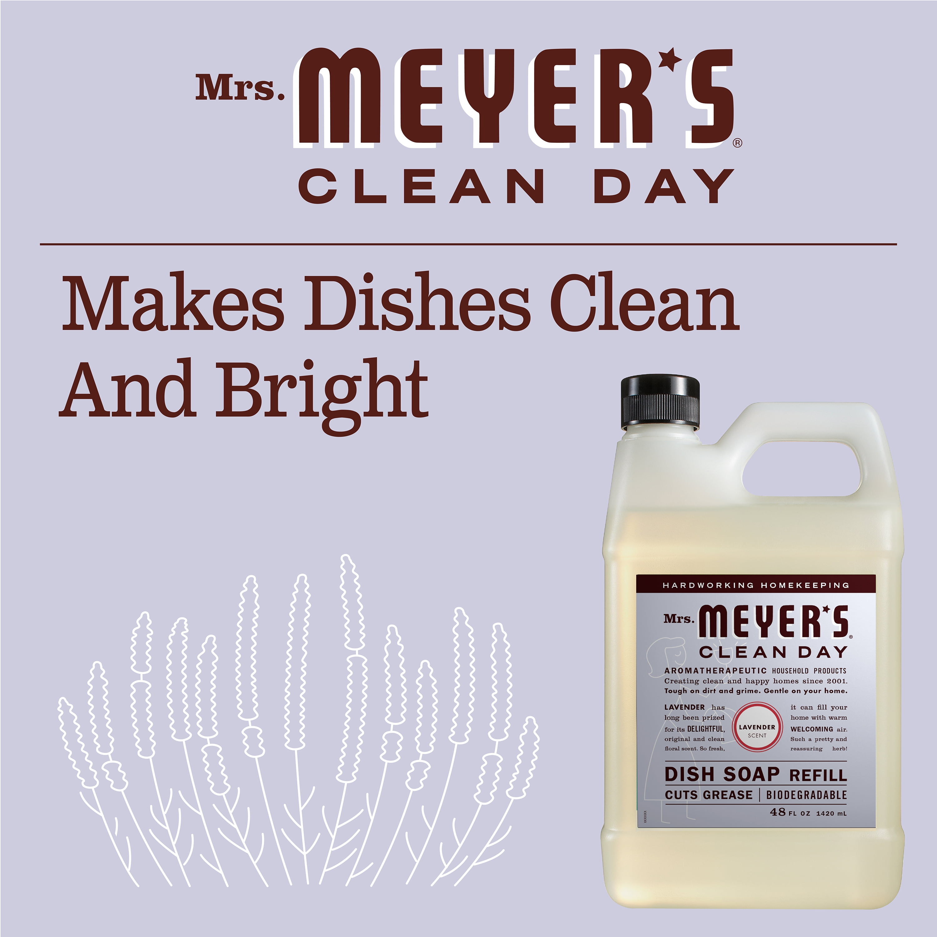Mrs. Meyer's Clean Day Liquid Dish Soap Refill, Lavender Scent, 48 Fluid Ounce, 3 Count