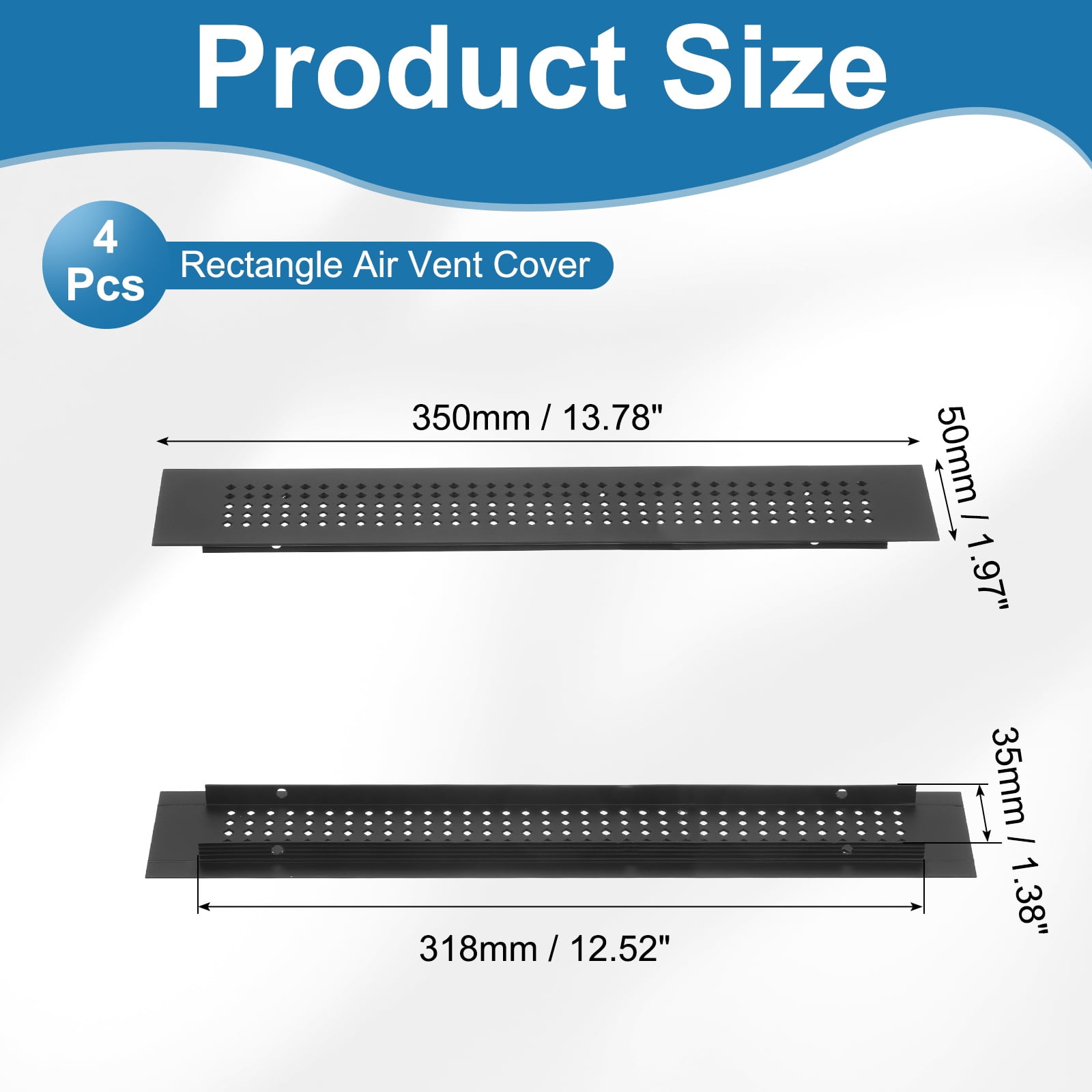 Uxcell 6 x 2 Inch Door Air Vent Cover, 3 Pcs Aluminum Grille Ventilation Cover Louvered Diamond Hole with Screws, Black