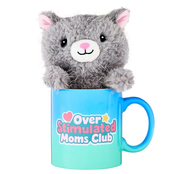Cat Plush in Overstimulated Moms Club Mug, Multicolor, Mother's Day by Way To Celebrate