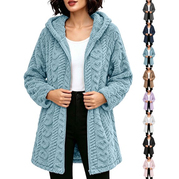 Warm Zip Up Jackets for Women Oversized Hooded Double-sided Velvet Long Sleeved Versatile Jacket Top