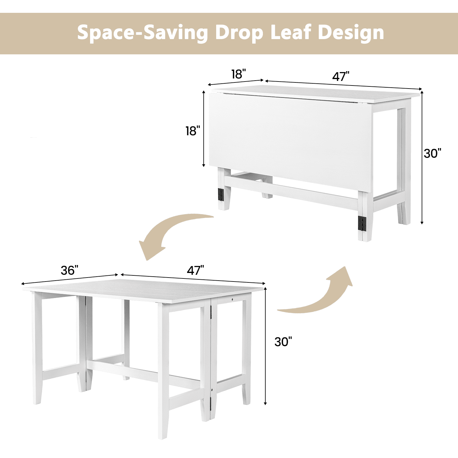 Aukfa Modern Solid Wood Extendable Dining Table with Drop Leaf for Small Space, White