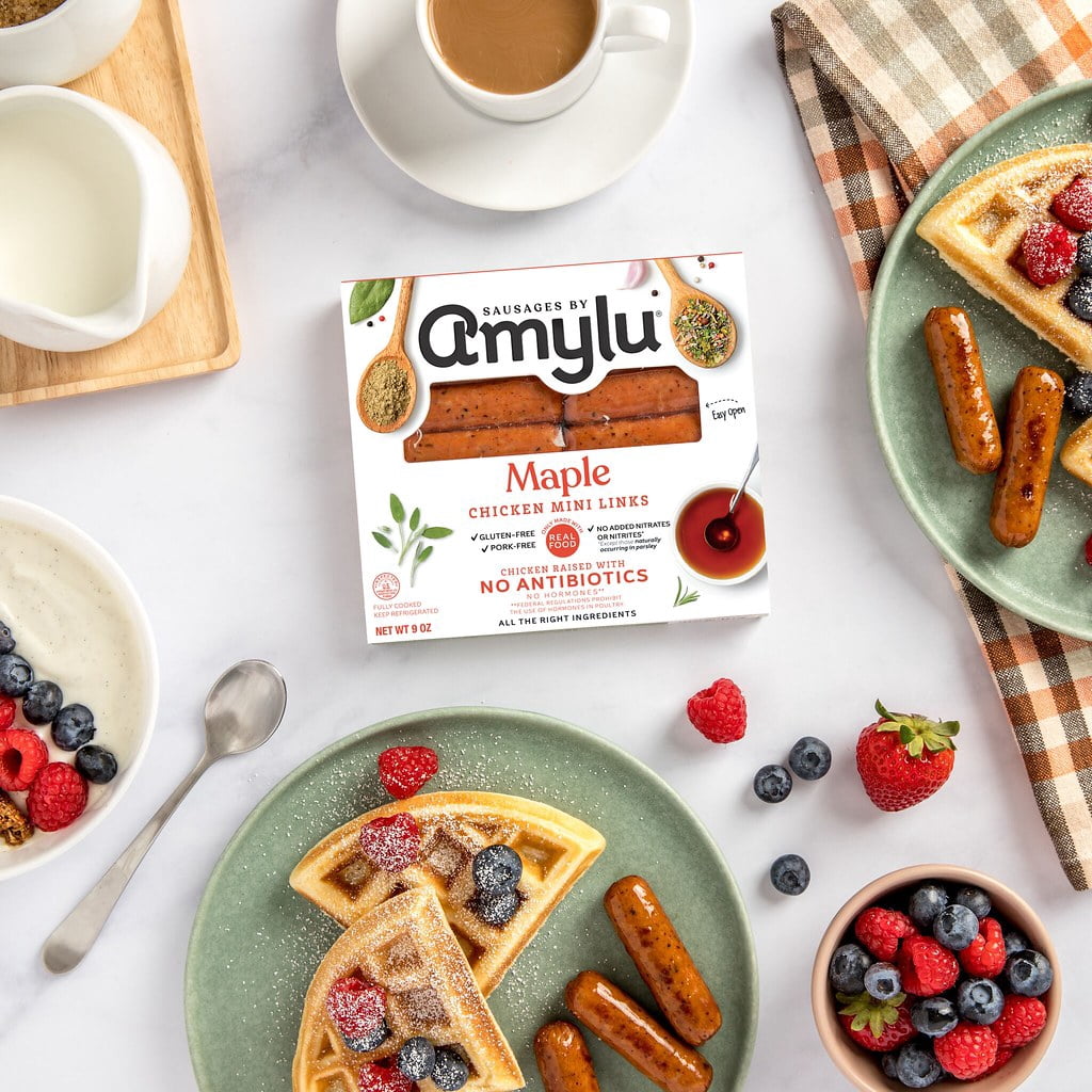 Amylu Foods Maple Breakfast Chicken Mini Link Sausages, 9oz, Refrigerated