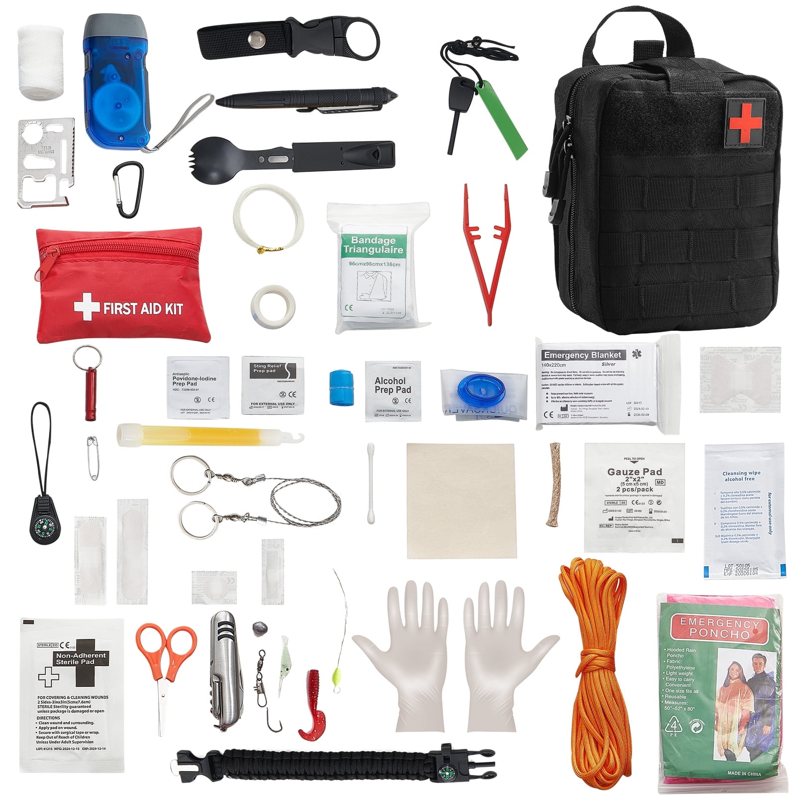 VEVOR Survival First Aid Kit, 250 Pieces, 600D Nylon Trauma First Aid Bag, Survival Gear and Equipment, Emergency Kits, for Men Women Camping, Boat, Earthquake,Hiking,Hunting,and Outdoor Adventure