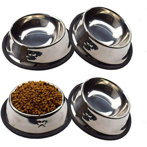 Nvzi 4 Pack Cat Bowls, Anti-Slip Non-Spill Stainless Steel Cat Food Bowls