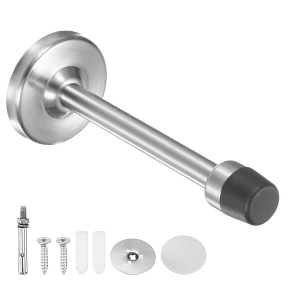 Uxcell Door Stoppers, 5 Inch Stainless Steel Wall Mounted Long Door Stops with Plastic Rubber Bumper [Silver Tone]