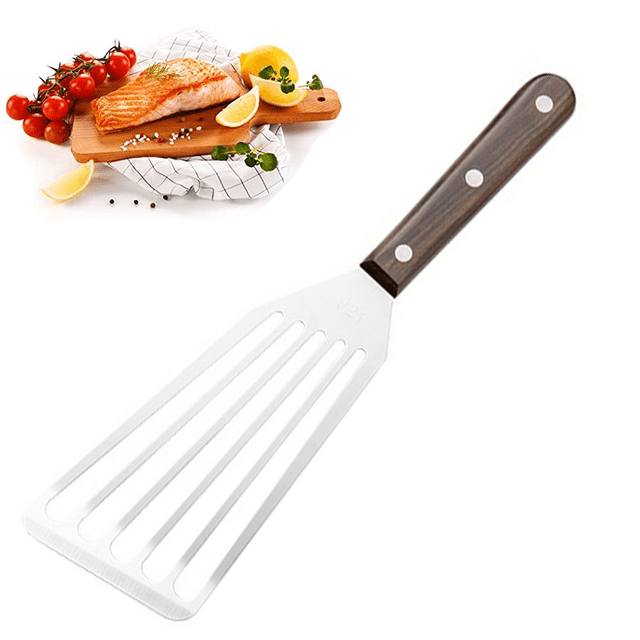 Espátula para pescado resistente al calor - Espátula de metal de acero inoxidable para sartén antiadherente - Espátulas premium para cocinar pescado y carne