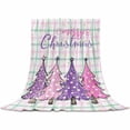 thumbnail image 2 of Merry Christmas Throw Flannel Blanket 40x60In Purple Pink Xmas Tree Dot Snowflakes Plaid Super Soft Cozy Bed Blanket, Lightweight Plush Fuzzy Bed Throw for Bedroom Sofa Couch Living Room, 2 of 4