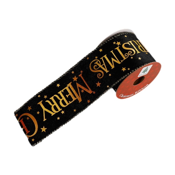 Cinta navideña para envolver regalos, lazos, decoración multifuncional para árboles de Navidad Negro