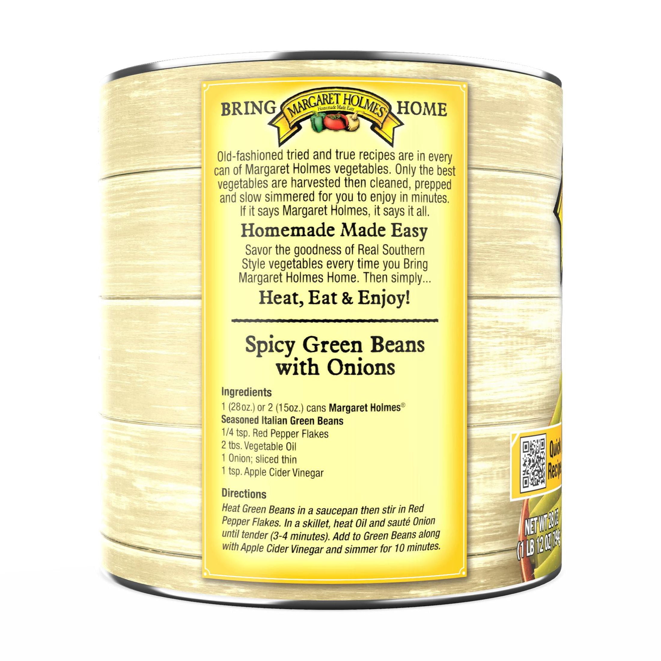 (2 pack) Margaret Holmes Seasoned Italian Green Beans, Canned Vegetables, 27 oz