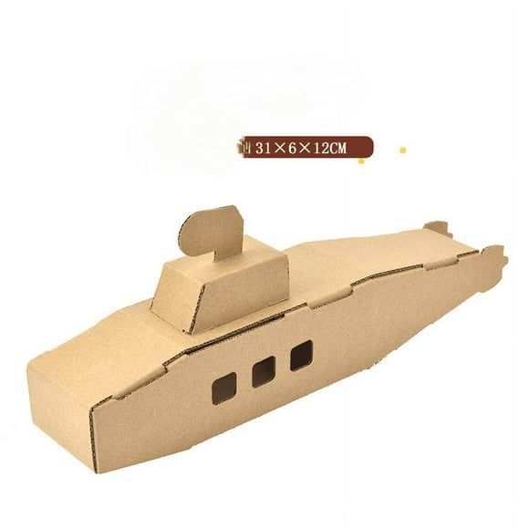A cardboard airplane, tank, dinosaur material, toy, children's hand painted graffiti gift (paper box, nuclear submarine)