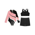 thumbnail image 4 of TSSOE Kids Girls Long Sleeve Gymnastics Leotard with Crop Tops Athletic Shorts Sets Rhinestone Dance Unitard Biketards Pink 6, 4 of 5