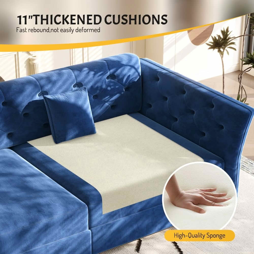 MAYEERTY 74.4" Queen Pull‑Out Velvet Sofa Bed, Convertible Loveseat Sleeper with Handmade Flower Tufting, 2 Pillows Included for Living Room, Bedroom and Apartment