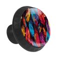 12 Pieces Colorful Feathers Pattern Glass Knobs for Dresser Drawers, 1.