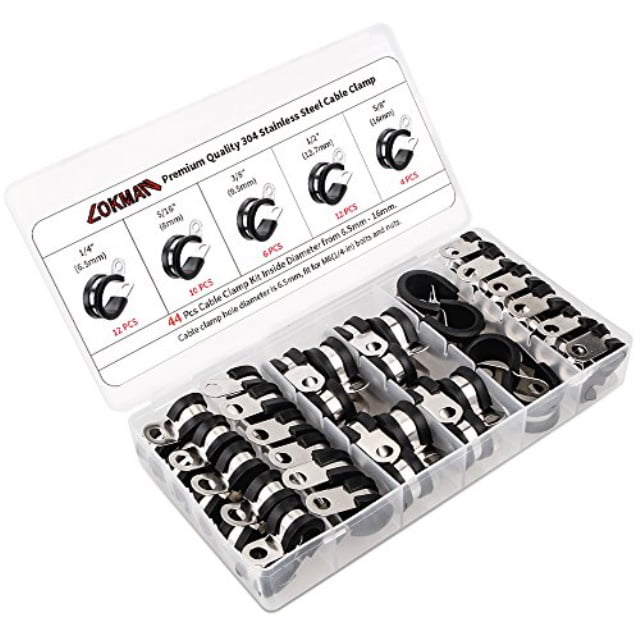 Assortment Kit 1 52Pcs Rubber Cushion Insulated Clamps,Cable Clamp.Stainless Steel Metal Clamp with Hex Bolts Screws Nuts.Assortment Kit 