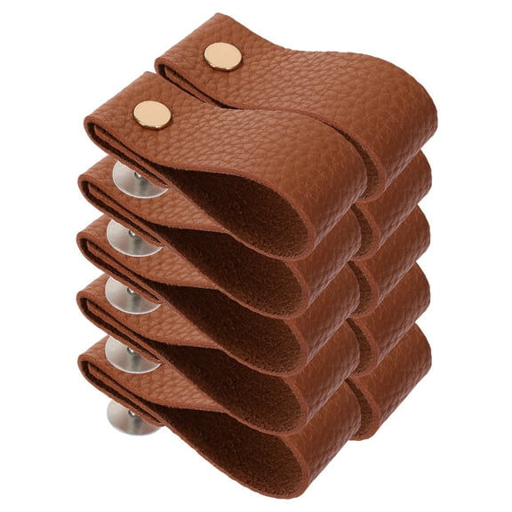 12pcs Modern PU Leather Drawer Pull Handles for Furniture Cabinet Dresser Wardrobe Brown