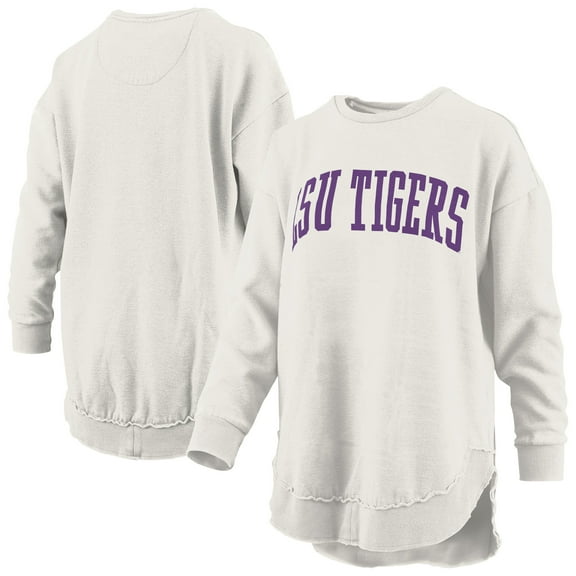Women's Pressbox  Oatmeal LSU Tigers Melange Poncho Vintage Fleece Long Sleeve Pullover Sweatshirt