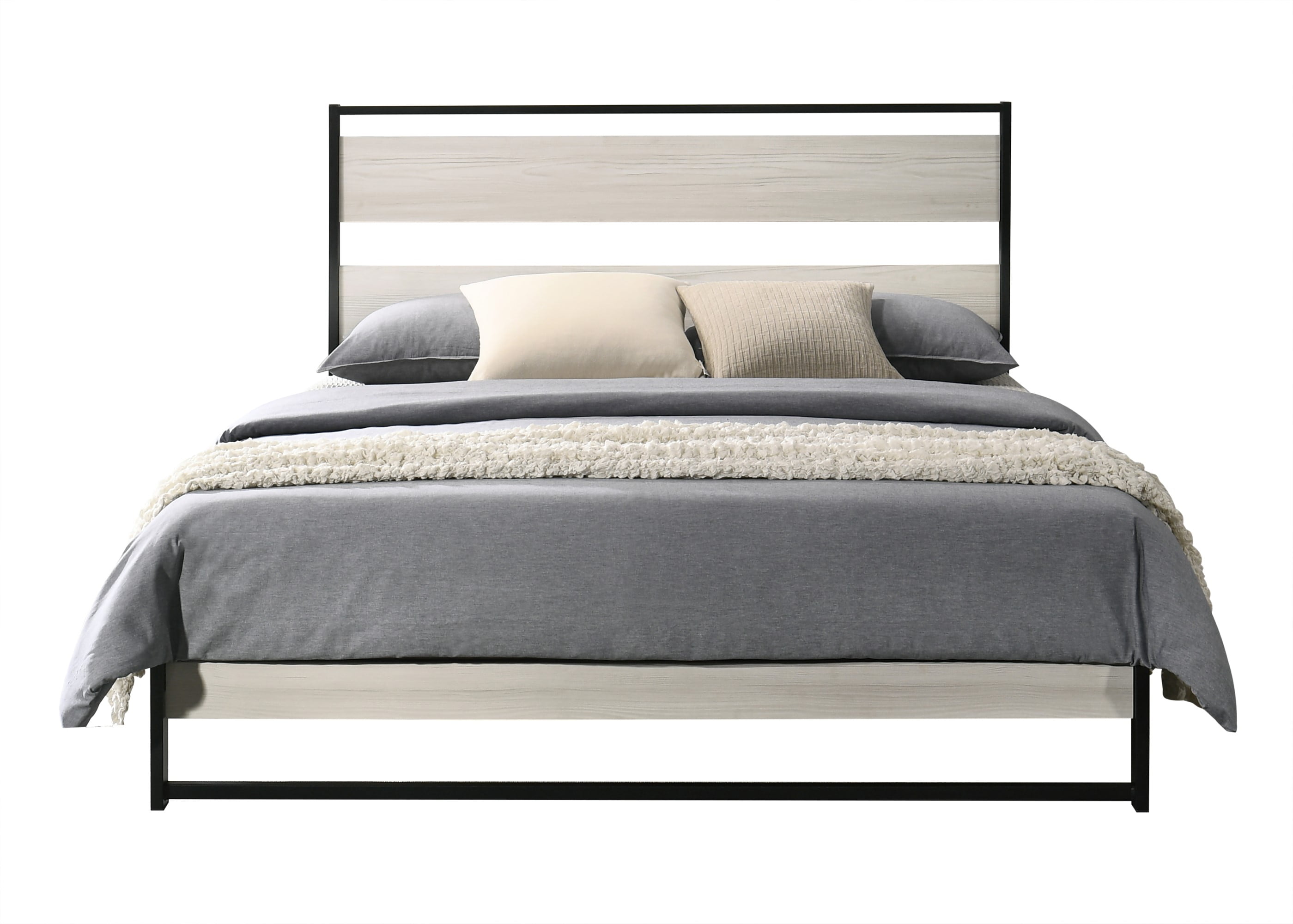 Home Design Huron Queen Metal Platform Bed Frame with Full Slats and Under-Bed Storage, Light Gray, Easy Assembly
