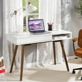 thumbnail image 6 of HELLONE 42'' Home Office Writing Desk, Mid Century Modern Desk with Drawer, Small White Computer Table Vanity Table for Bedroom, White, 6 of 7