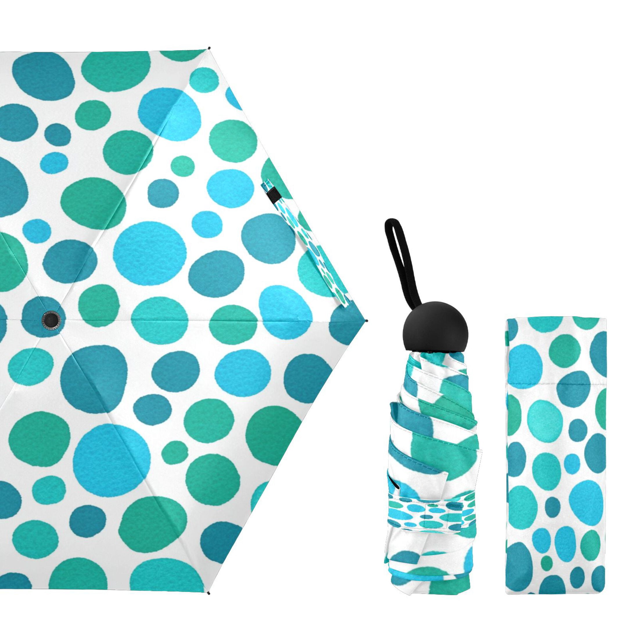 Oceanic Polka Dots Umbrellas for Sun Auto Open Close UV50+ Waterproof 5-Fold Compact Fiberglass Frame