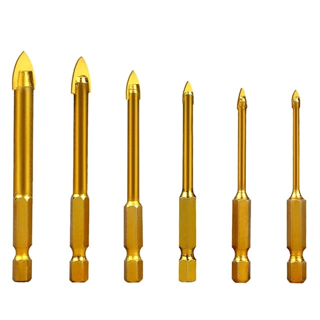 Brocas para baldosas de vidrio cerámico, brocas para baldosas Brocas hexagonales de acero de tungsteno Revestimiento de titanio Juego de 6 3 mm 4 mm 5 mm 6 mm 8 mm 10 mm Vhermosa YQ-2813