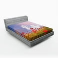 thumbnail image 1 of Ambesonne Floral Fitted Sheet, Poppy Flowers on Meadow, Queen Size, Red Green Blue, 1 of 2